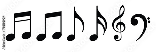 Music notes icon, vector set. Music notes background. Silhouette of Music notes symbol. Melody and tune flat vector icon for musical apps, websites and logo.