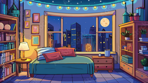 A digital illustration featuring a cozy bedroom vector illustration ai generated
