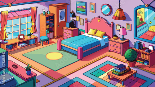 A digital kids bedroom illustration in a cartoon like style vector illustration ai generated