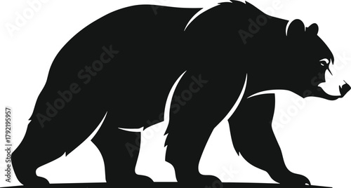 Bear silhouette walking, wild animal vector, black and white bear, wildlife symbol, strong creature, forest beast, predator illustration, cad drawing flat vector illustration**