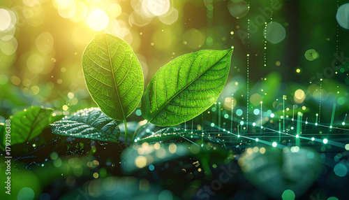 Growth and Renewal: A vibrant image of young green leaves emerging from the earth, bathed in sunlight, symbolizing new beginnings, sustainability, and the harmony of nature. 