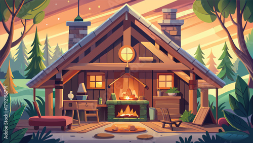 A digital illustration depicting a cozy rustic vector illustration ai generated