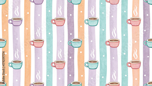 little cocoa mugs topped with marshmallows watercolor style  Vector background 