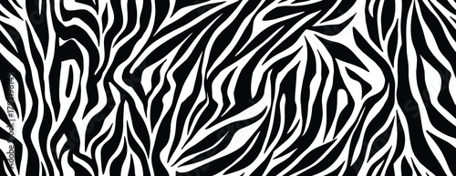 Zebra pattern, stylish stripes texture. Animal print. Design wallpaper and textile. Vector seamless black and white background