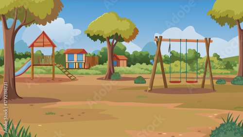 Colourful cartoon asian village park beside vector illustration ai generated