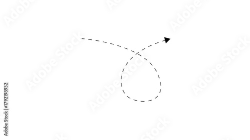 Long dotted line arrow animation to indicate an object. arrow animation following wavy dotted line. target arrow icon on white background.