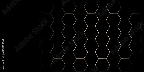 Black and gold hexagonal technology abstract background with honeycombs. vector illustration