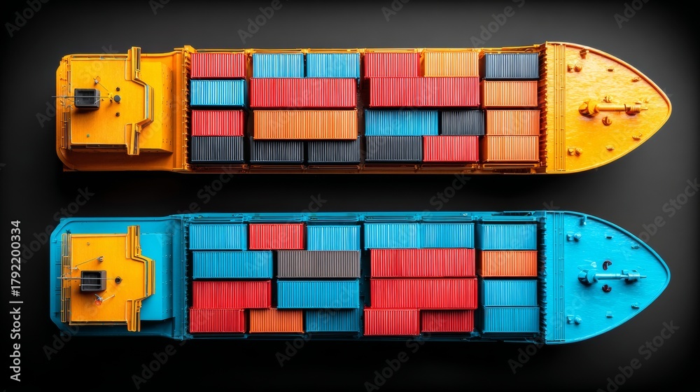 Obraz premium The concept of a trade war between the United States and China is symbolized by cargo containers and ships colliding, representing USA vs China business finance economic trade tension and conflict