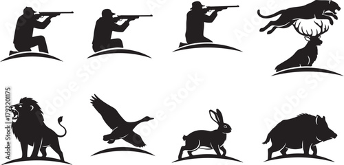 Silhouette Collection: Hunters and Wild Animals in Dynamic Poses