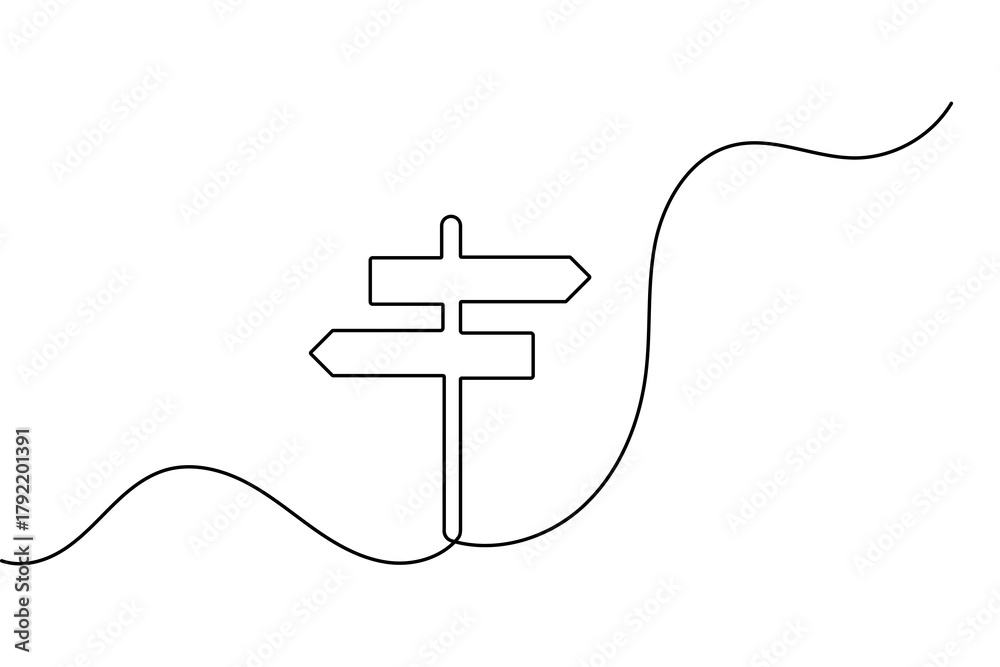 Obraz premium Road direction sign continuous one line drawing minimalist style outline vector illustration design 