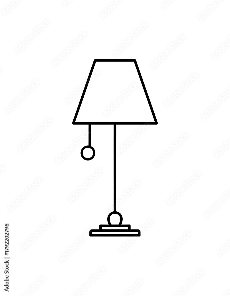 Fototapeta premium A simple outline illustration of a standing lamp on a white background. The design features a rectangular shade and spherical details