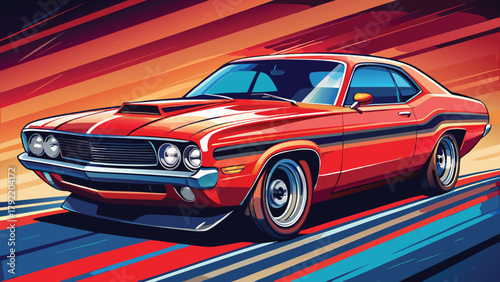 70s muscle sports car bold red colour shiny vector illustration ai generated