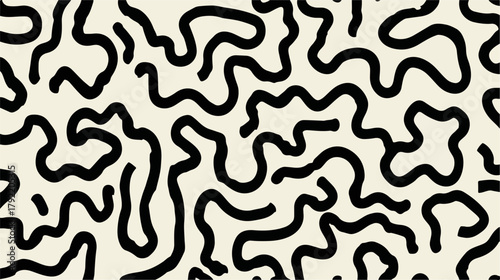 Patrón abstracto de líneas orgánicas en blanco y negro, diseño de vector minimalista y moderno