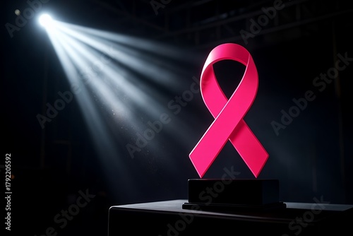 Pink breast cancer awareness ribbon - charity, advocacy and public health campaign,copy space