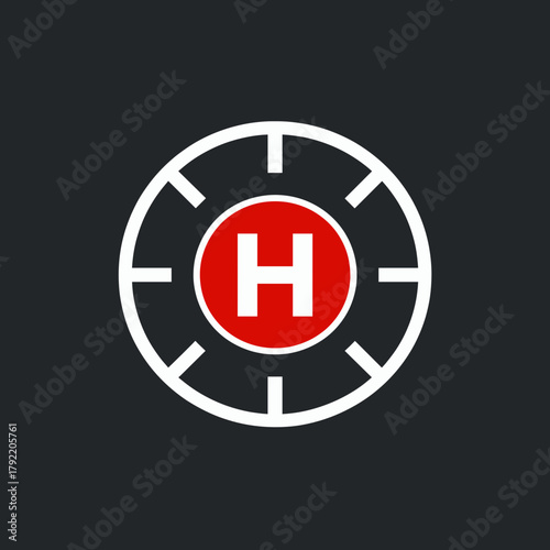 Helicopter landing pad icon in a minimalist style on dark background  