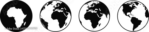 Four Globe Views Highlighting Continental Perspectives for Geography Education, Earth Illustration, Hemisphere Comparison, and Global Mapping Reference Design