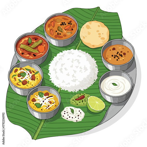 South Indian Thali – Traditional Indian Meal Vector Illustration  
