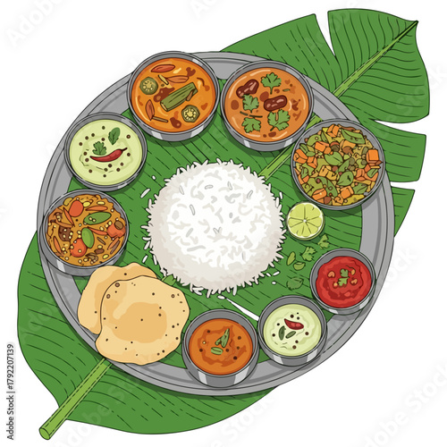 South Indian Thali – Traditional Indian Meal Vector Illustration  
