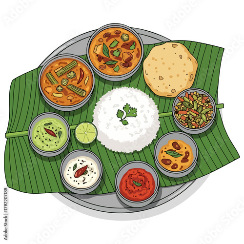 South Indian Thali – Traditional Indian Meal Vector Illustration  
