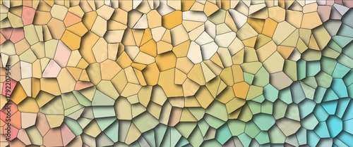 Quartz light multicolor Broken Stained Glass Background black stoke with shadows. Abstract colorful mosaic pattern Seamless Geometric Retro tiles .Cement kitchen decor with crack floor light design.	