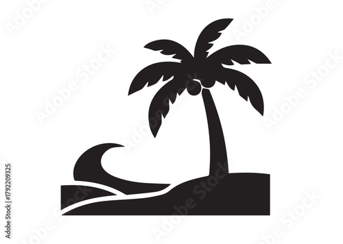 Palm Tree Seaside Beach icon, Palm Tree Seaside Beach silhouette vector