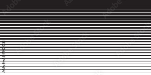 Black striped halftone gradient lines texture. Fading vertical stripes gradation background from thin to thick.