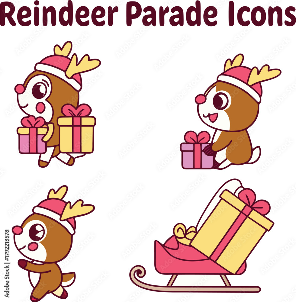 Naklejka premium Reindeer parade icons collection in vector art icon set
