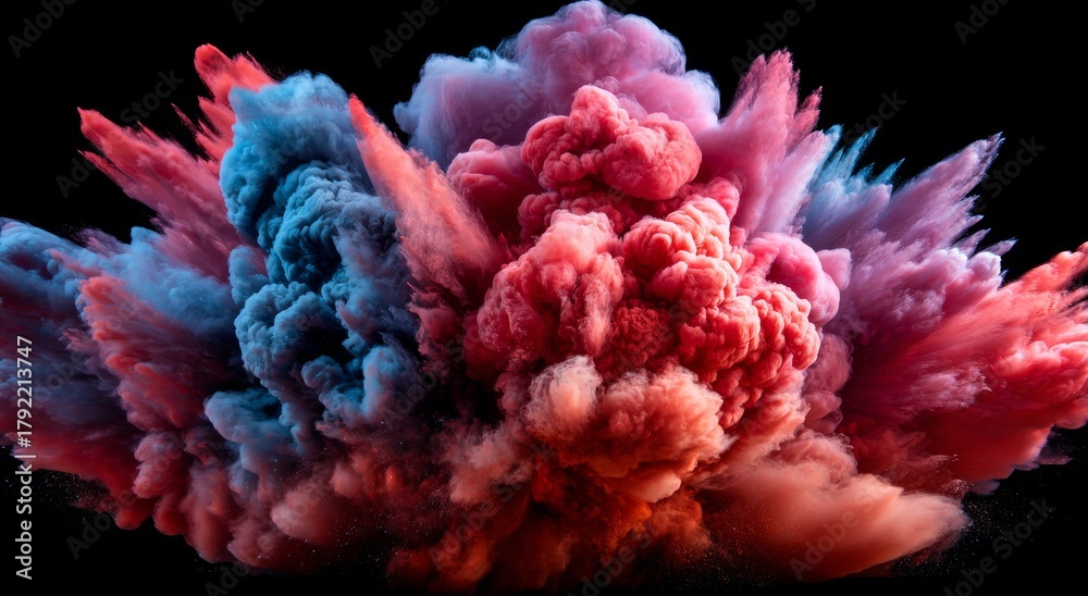 Obraz premium Vibrant hues of smoke and dust burst forth in a dazzling spectacle, evoking feelings of exhilaration and dynamism