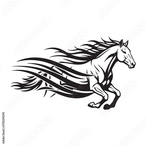 Sitting Fox with Galaxy Tail Black White Vector Illustration