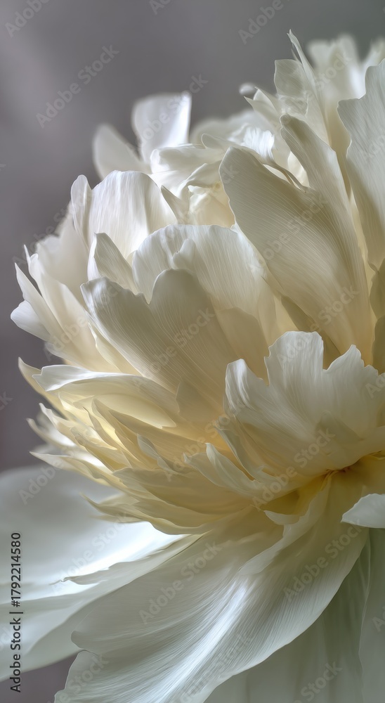 Fototapeta premium The image depicts a delicate white flower featuring a yellow center, with a notably soft and gentle look