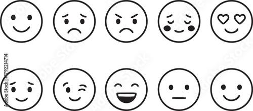 Set of Black and White Emoticons, Emoji