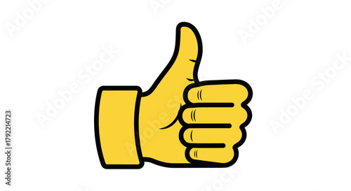 Yellow thumbs up gesture with black outline on white background.