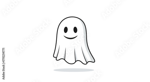 Friendly Ghost Illustration with Simple Design and Shadow.