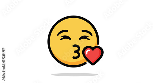 Kissing emoji with heart expressing love and affection in a cute cartoon style.