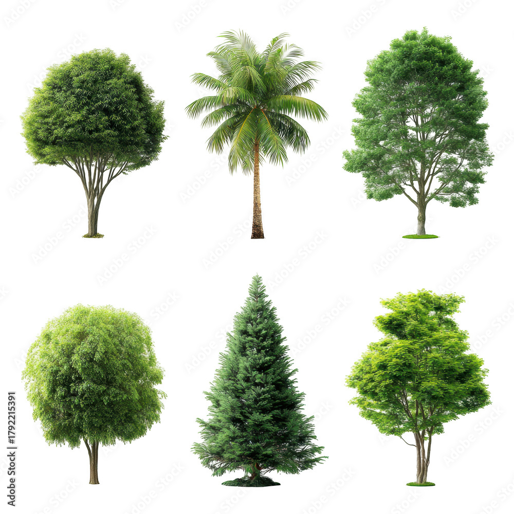Fototapeta premium Vibrant green trees collection for landscaping and design projects, ready for use, isolated on a transparent background