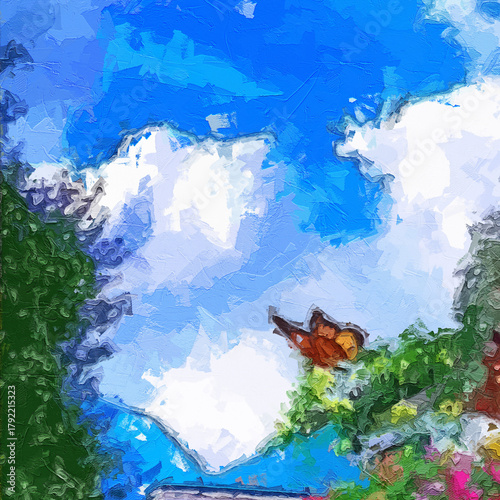 Fotografie Various oil paintings, flowers, chrysanthemums, roses, peonies, butterflies, vil