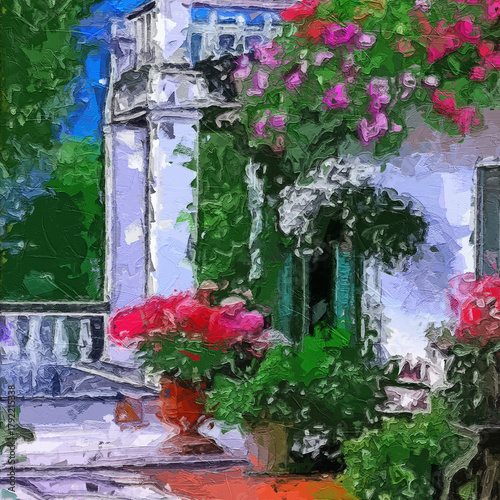 Fotografie Various oil paintings, flowers, chrysanthemums, roses, peonies, butterflies, vil