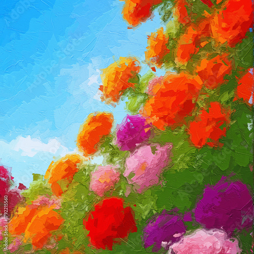 Tableau sur toile Various oil paintings, flowers, chrysanthemums, roses, peonies, butterflies, vil