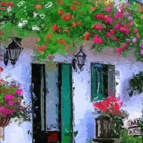 Fotografie Various oil paintings, flowers, chrysanthemums, roses, peonies, butterflies, vil