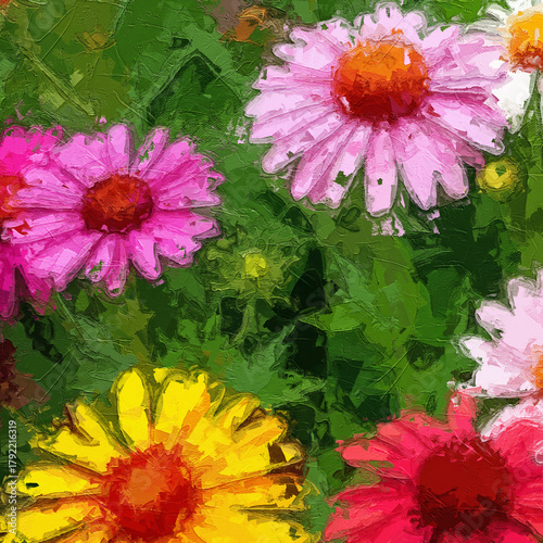 Fotografie Various oil paintings, flowers, chrysanthemums, roses, peonies, butterflies, vil