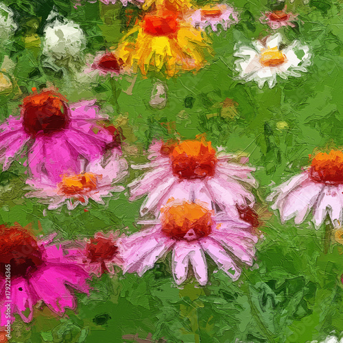 Obraz na plátně Various oil paintings, flowers, chrysanthemums, roses, peonies, butterflies, vil
