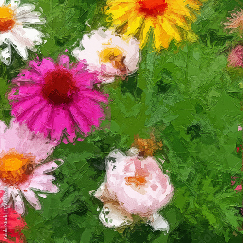 Fotografie Various oil paintings, flowers, chrysanthemums, roses, peonies, butterflies, vil