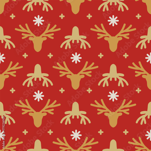 Seamless pattern with dear head and snowflakes