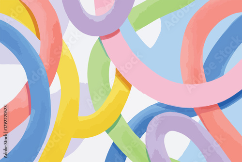Patrón abstracto de líneas entrelazadas y coloridas con tonos pastel y vibrantes.