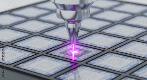 Quantum computing processing microchip laser fabrication circuit grid wafer probe inspection laboratory technology research innovation