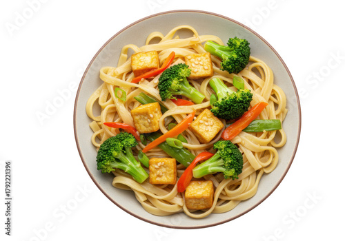 фотографія Isolated Asian Noodle Dish with Tofu and Broccoli an Elegant Restaurant Meal Rea