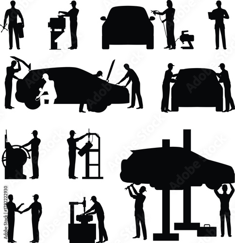 Auto Mechanic Silhouettes Collection