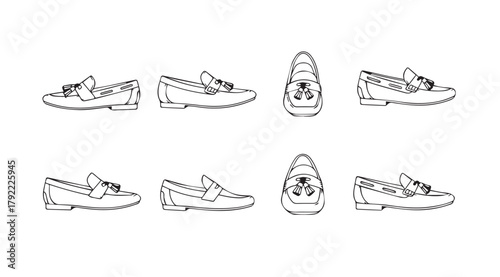 Collection of loafer shoe designs in a simple sketchy silhouette style