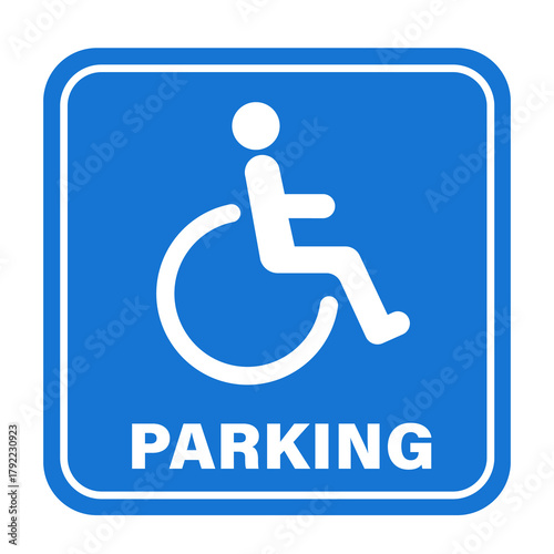 Blue square parking sign with handicap symbol