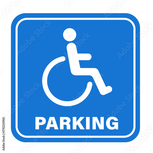 Blue square parking sign with handicap symbol